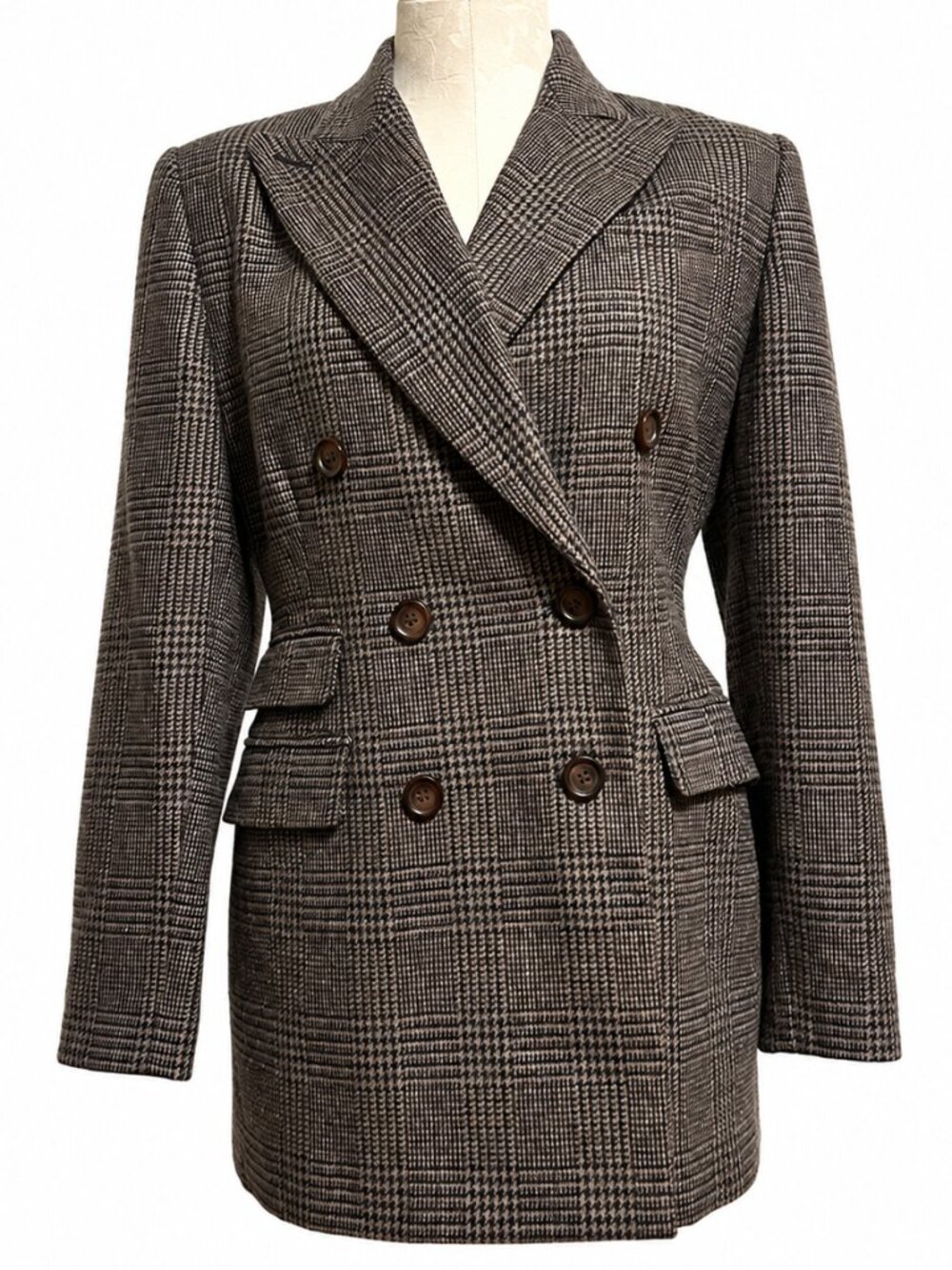 Vintage EMBASSY ROW PETITES Pure Wool Plaid Double Breasted Blazer Jacket Sz 6P
